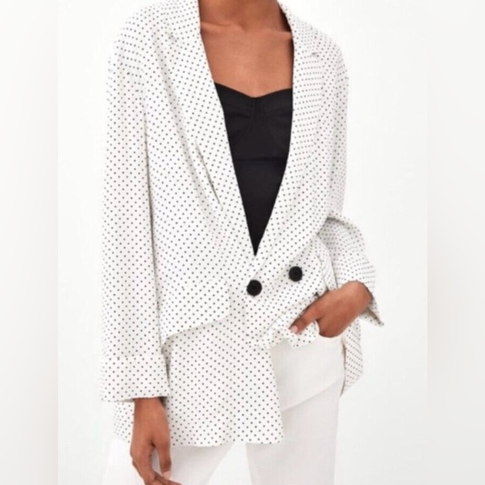Zara TRF Black White Polka Dot Blazer Very Soft Poly Viscose Casual Career Sz S